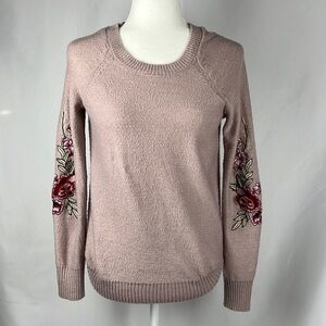 Cloud Chaser Pink Sweater with Floral Embroidery